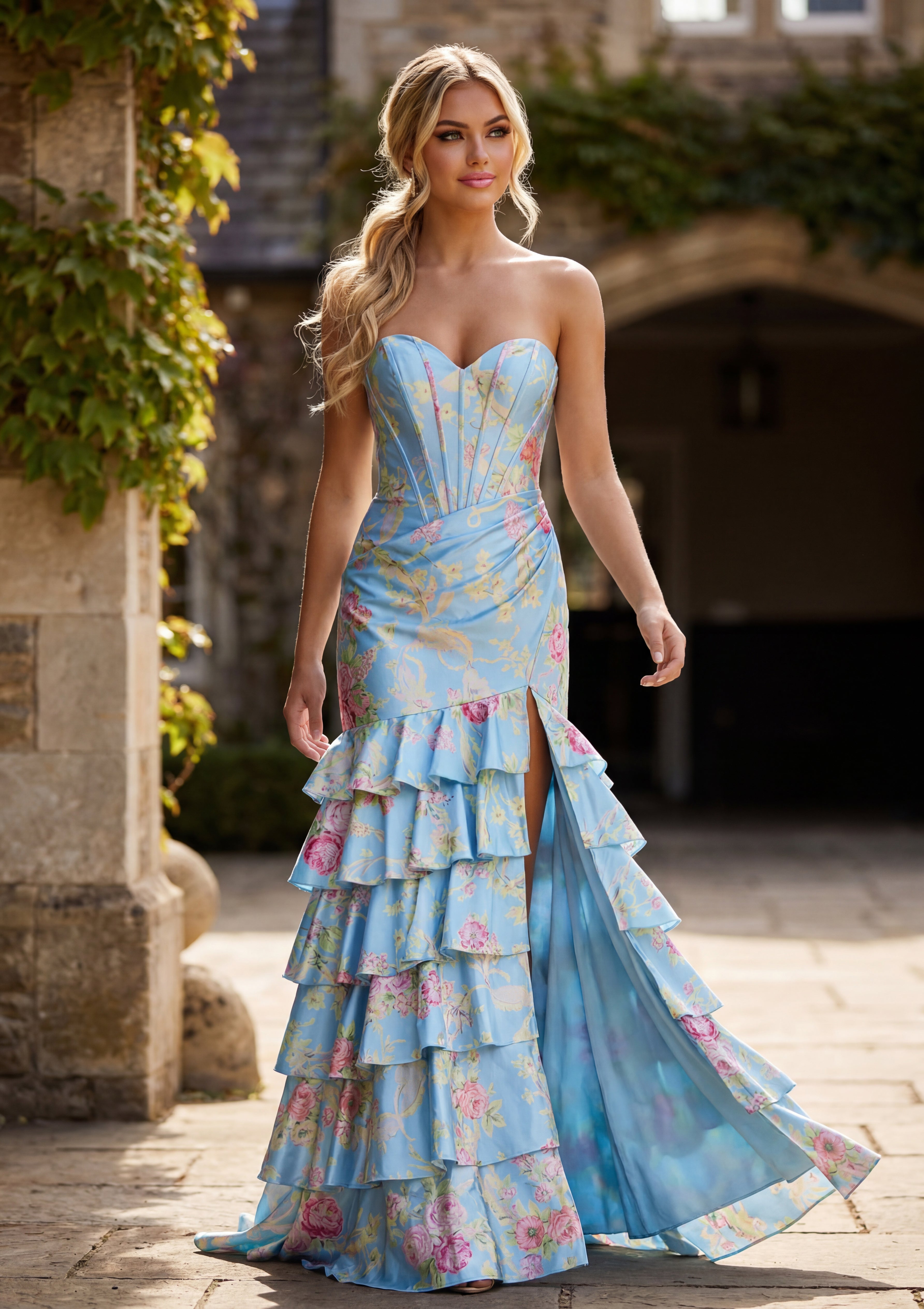 Clarisse 63104 Blue Print prom dress